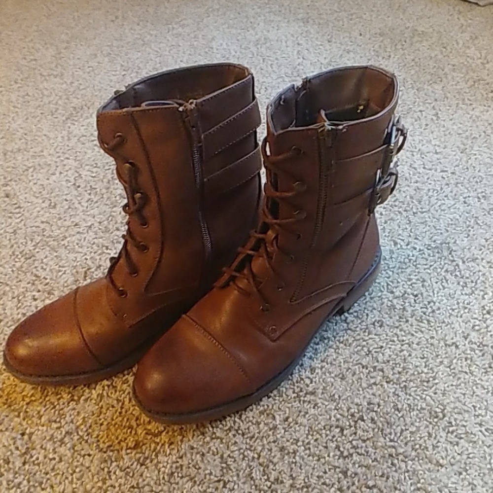 I.D. Required faux lace up zipper boot